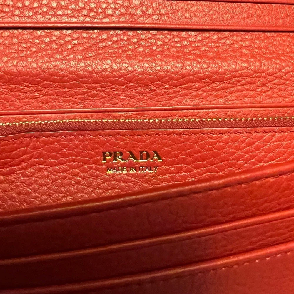 PRADA Fire red Leather wallet w/COA
